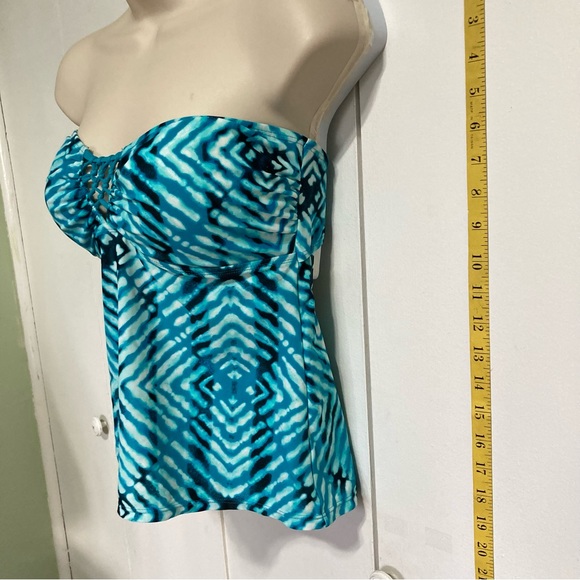 HULA HONEY After Shock Tie-Dyed Cut-Out Back Tankini Teal Macrame Detail Large - Picture 5 of 13